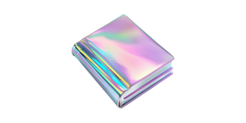 Holographic Book With Iridescent Cover. Futuristic Design And Aesthetic Appeal Isolated On Transparent Background