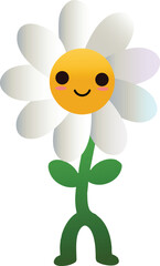 Cute cartoon daisy flower character with a happy face and smiling expression design