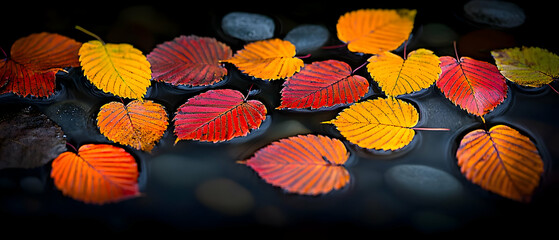 Autumn Leaves On Water Dark Background