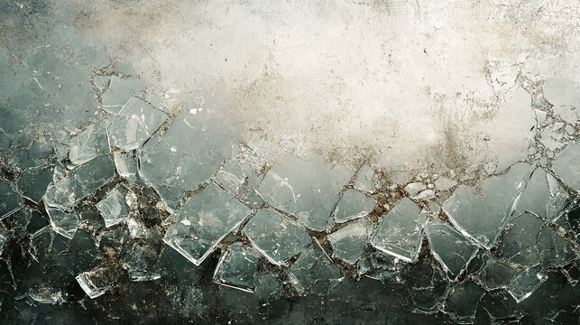 Aerial view of frozen lake with cracked ice texture and melting icebergs in winter season landscape scene - Powered by Adobe