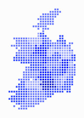 Ireland dotted map. Digital style map of the country on white background. Ireland shape with square dots. Colored dots style. Large size squares. Creative vector illustration.