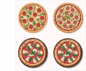 set of pizza icons and white background