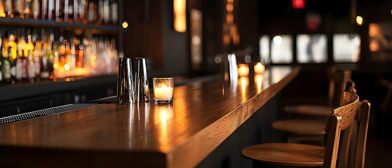 Dark Wooden Bar Counter With Candles