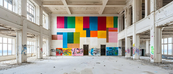 Abandoned Industrial Building Interior With Colorful Wall Art
