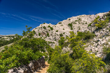 Hiking trail through the mountains from Baska to Vela Luka beach on the island of KRK Croatia
