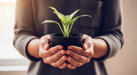 Hands Holding Potted Plant
