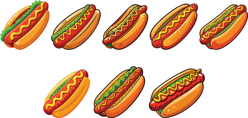 Hot Dog Logo Design, fast food Set Vector Illustration