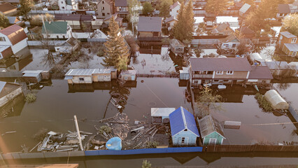 Fototapeta na wymiar Global warming, floods on the planet.The apocalypse, catastrophes.Storms and destruction.Natural disasters,climate change,the riot of nature.The remnants of human life are floating in dirty water.End