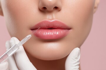 Naklejka premium Enhancing natural beauty through lip augmentation in a serene clinical setting