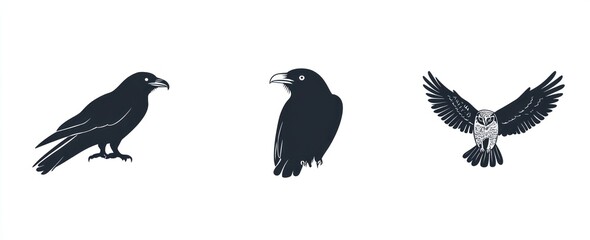 Obraz premium Silhouettes of birds in flight and on the ground