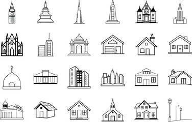 Diverse Architectural Styles Houses, Churches, Skyscrapers, and Landmarks