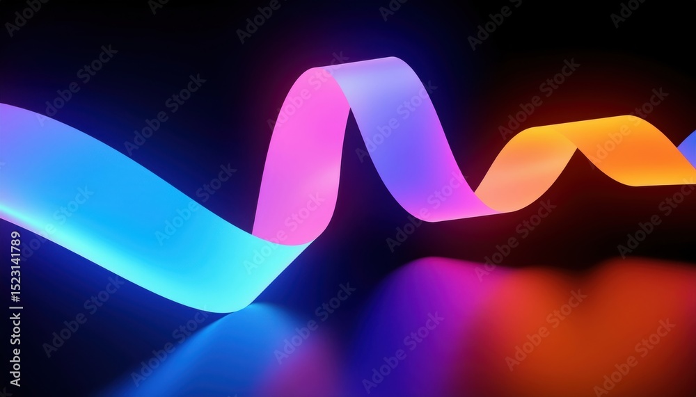 Poster abstract neon ribbon wave glowing in vibrant gradient colors on dark background for modern web design, digital branding, motion graphic, wallpaper, or print poster use

