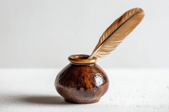 Captivating quill and inkpot await the words of a timeless storyteller