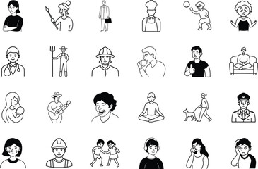 Diverse Professions Icons People, Occupations, Jobs, Careers, Line Art