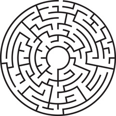 Circular Maze Puzzle Labyrinth, Challenge, Path, Solution, Game, Concentric, Design, Black, White