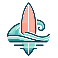 Colorful vintage surfboard with soft waves vector illustration in pastel palette on transparent background for retro surf culture and aesthetic summer vibes
