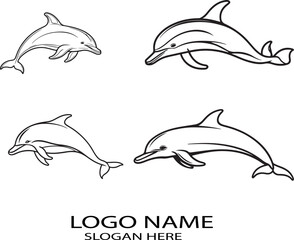 Dolphin Minimalist Line Art, Animal Logo icon vector .