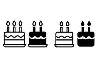 A colorful birthday cake icon with candles and sprinkles, in a vector style, isolated on transparent background.