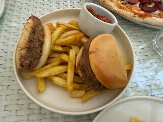 Bun sandwich with meat and sauce asian style