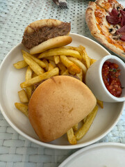 Bun sandwich with meat and sauce asian style