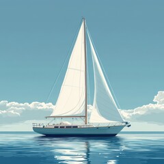 Sailboat glides across calm waters under a clear blue sky during a sunny day