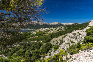 Obraz premium Hiking trail through the mountains from Baska to Vela Luka beach on the island of KRK Croatia