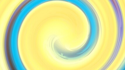 Horizontal abstract image featuring a glowing yellow background with a dynamic cyan spiral. Smooth, fluid lines and contrasting colors create a vibrant, energetic, and hypnotic sense of rotation.