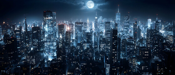 Obraz premium Night City Skyline Under Moonlight