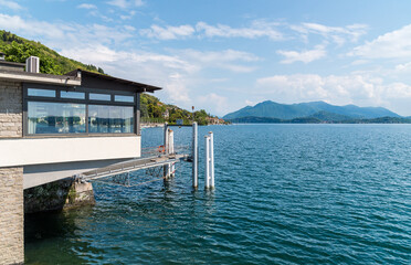 Lesa Lakeside with Scenic Views of Lake Maggiore, province of Novara, Piedmont, Italy