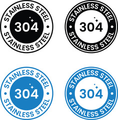 Stainless steel 304 label. Stainless steel 304 free illustration for product packaging logo, sign, symbol, badge or emblem. Chemicals free certified icon isolated.	