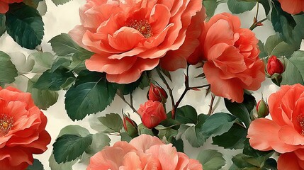  A close-up photo of a vibrant bouquet against a red-and-white wall background, adorned with lush foliage
