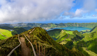 Azores volcanic landscapes  with Sete Cidades dual lakes in Sao Miguel