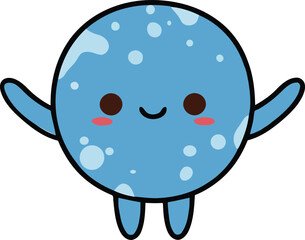 Adorable blue planet character with arms legs and happy face for educational content