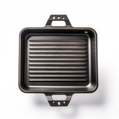 Fototapeta premium An isolated, ultra-detailed realistic photography of square Grill Pan with tail on white background