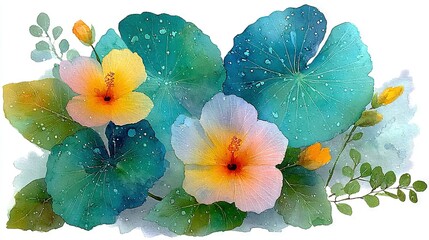   Blue & Yellow Flowers Watercolor