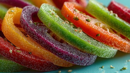   A detailed photo of a stack of chopped veggies with sprinkles evenly distributed over the top
