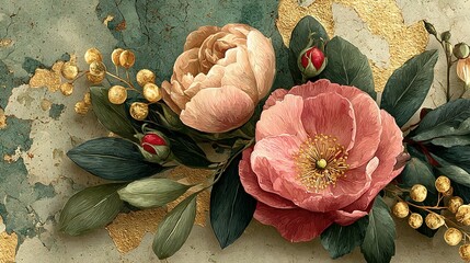   Close-up painting of vibrant flowers adorning a wall