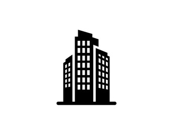 A simple black and white illustration of a modern building