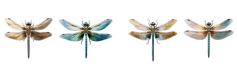 Set of shimmering dragonfly on white background