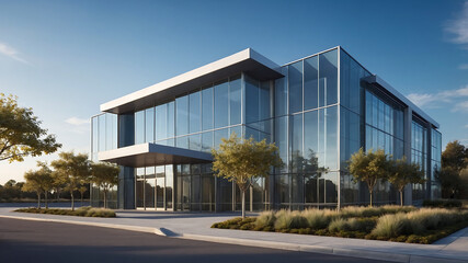 Fototapeta premium Modern Glass Office Building Architectural Rendering
