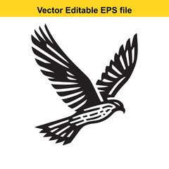 Stylized Black and White Eagle in Flight, Vector EPS File