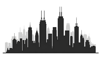 Obraz premium Black silhouette vector of a modern city building or skyscraper with clean, geometric lines and minimal detailing. Flat, high-contrast style ideal for architecture, branding, and urban design themes