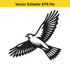 A majestic hawk in flight, captured in a vector illustration, showcases its powerful wings and sharp gaze.