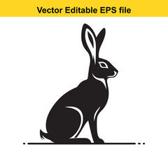 Elegant Black Silhouette of a Sitting Hare or Rabbit