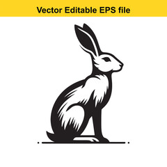 Vector illustration of a sitting hare, black and white silhouette, EPS file