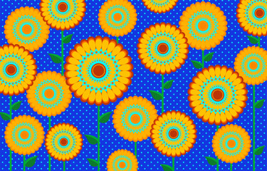 African Wax Print fabric, Ethnic handmade textile for your design, Afro Ethnic flowers and tribal motifs geometric elements. Vector texture, Africa ornament pattern Ankara fashion style