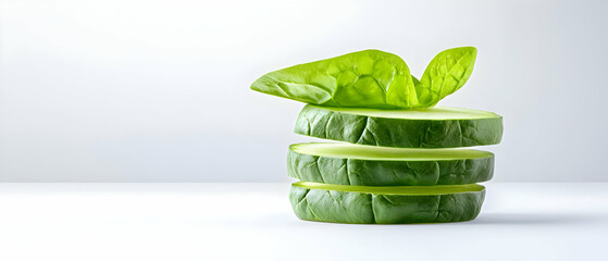 Obraz premium Stacked Cucumber Slices With Fresh Greens