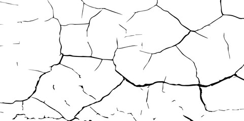 A stark, high-contrast, black and white texture image depicting a pattern of cracks, resembling distressed paint,shattered glass,or parched earth.The background is pure white,and the cracks are sharp.