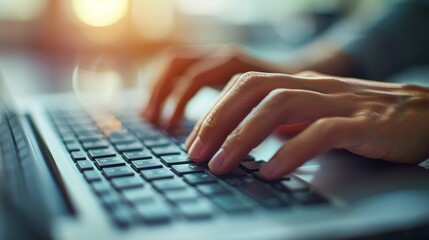 Close-up of hands typing on laptop