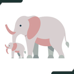 Naklejka premium Playful Minimalist Illustration of Two Elephants Parent and Child